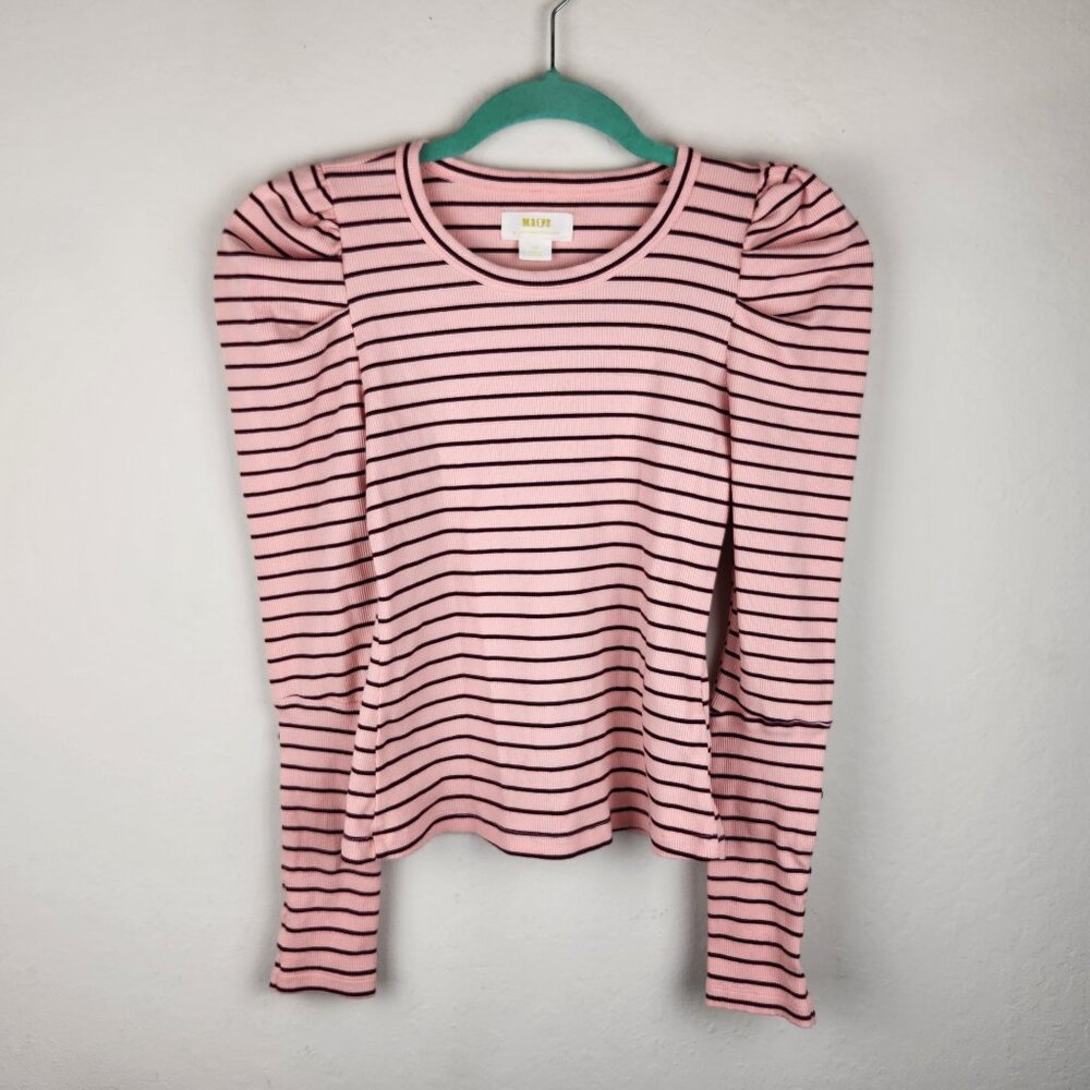 Anthropologie Maeve Ribbed Striped Puff Sleeve Top sz SP